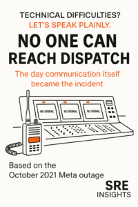 Picture with titles of the series and anecdote surrounding an emergency centers dispatch terminal showing "no signal" on their displays